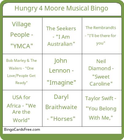 Hungry 4 Moore Musical Bingo