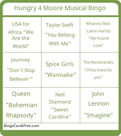 Hungry 4 Moore Musical Bingo