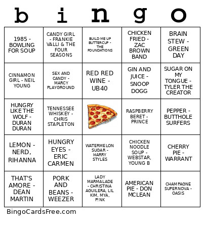 Hungry Bingo Card