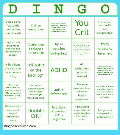 Hungry Gun Wizards Bingo Card