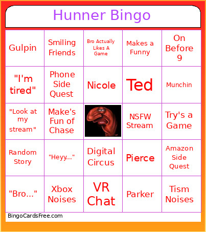 Hunner Bingo Card