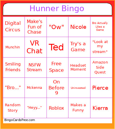Hunner Bingo Card