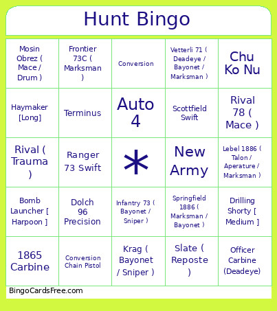 Hunt Bingo Card