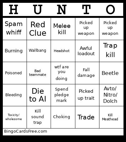Hunt Bingo Card