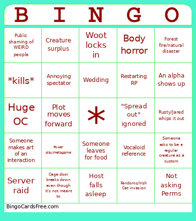 Hunters VS Creatures Bingo Card