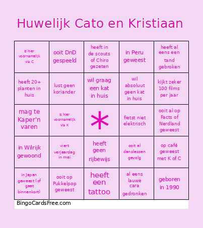 Huwelijk Cato En Kristiaan Bingo Card