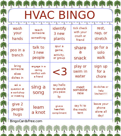 HVAC Bingo Card