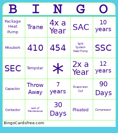 HVAC Facts Bingo Card