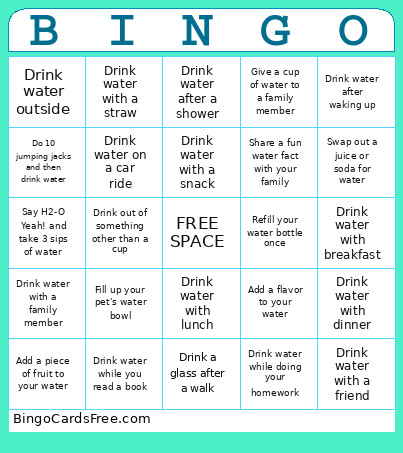 Hydration Month Bingo Card