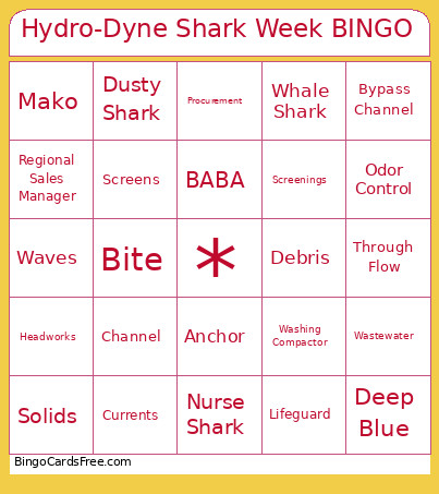 Hydro-Dyne Shark Week Bingo Card