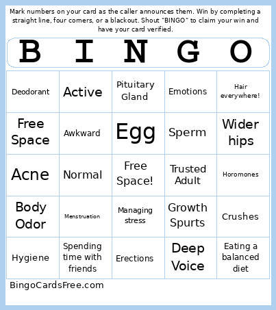 Hygiene Bingo Card