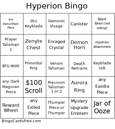 Hyperion RSPS Bingo Card