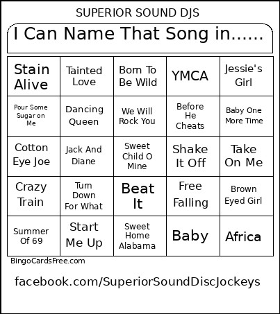 I Can Name That Song In ........ Bingo Card
