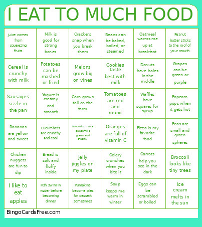 I EAT TO MUCH FOOD Bingo Card