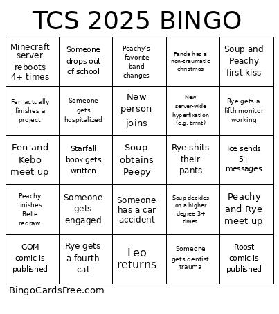 I Hope You Die Bingo Card