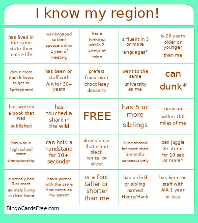 I Know My Region! Bingo Card