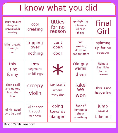 I Know What You Did Bingo Card 3