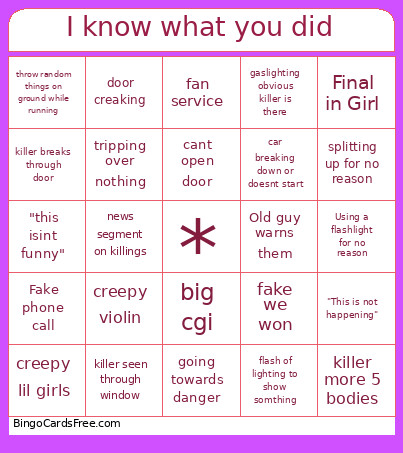 I Know What You Did Bingo Card 2