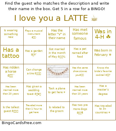 I Love You A LATTE ☕️ Bingo Card