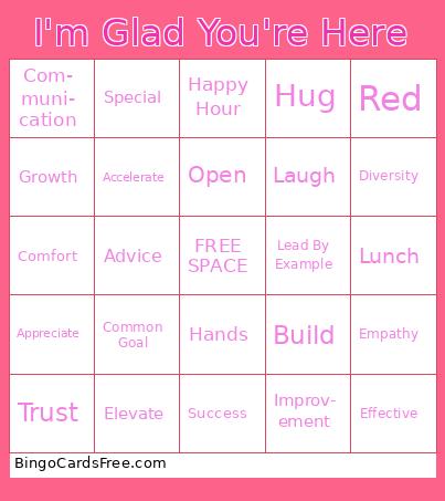 I'm Glad You're Here Bingo Cards Free Pdf Printable Game, Title: I'm Glad You're Here