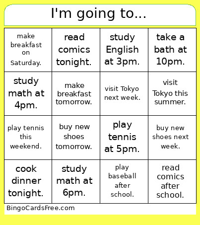I'm Going To... Bingo Card