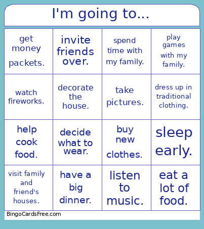 I'm Going To... Bingo Card