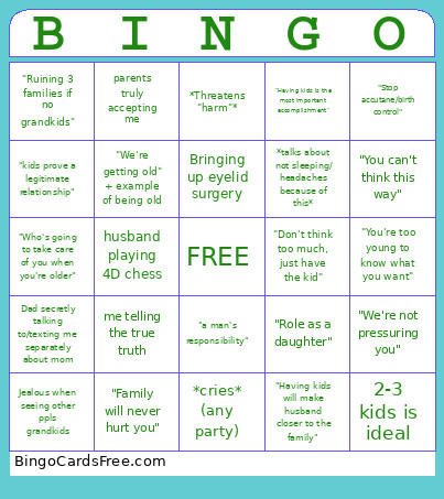 I'm Going To Run Away Bingo Card