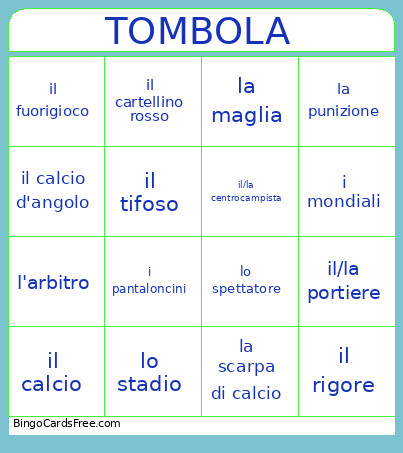 I Mondiali Bingo Card 2