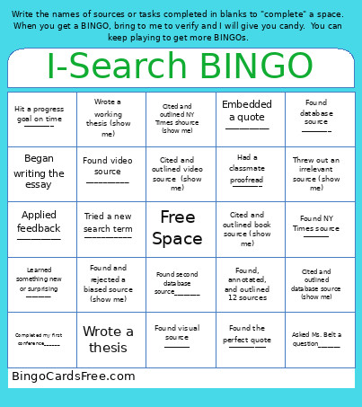 I-Search Bingo Card