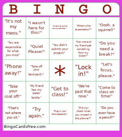 I-STEM Feedback Bingo Card