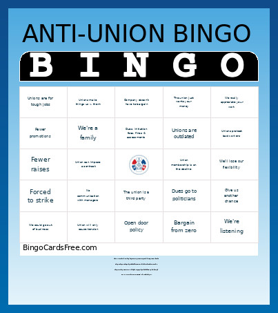 IAM Union Buster Bingo Card