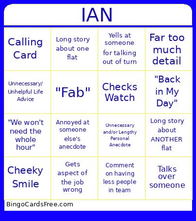 Ian Bingo Card