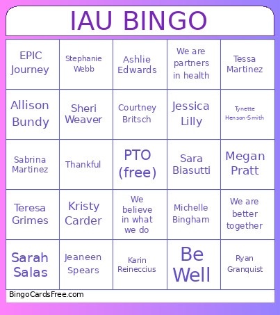 IAU Bingo Card