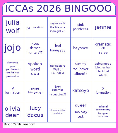 ICCAs 2026 OO Bingo Card