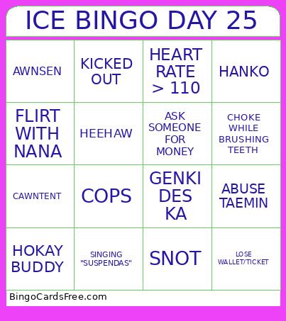 ICE BINGO  Cards Free Pdf Printable Game, Title: ICE BINGO DAY 25