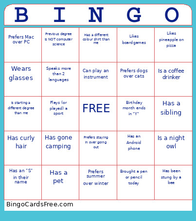 Ice Breaker Bingo Card
