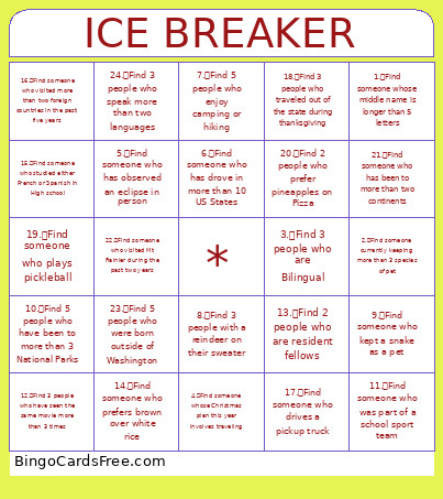 ICE BREAKER Bingo Card