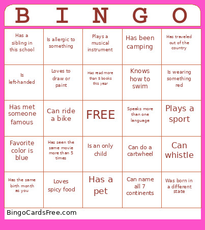 Ice Breaker Bingo Card