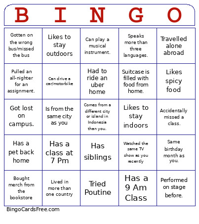 Ice Breaker Bingo Card