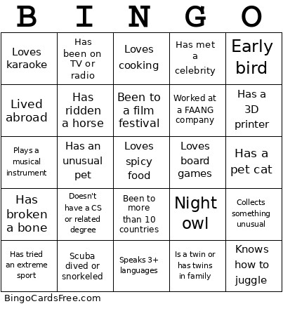 Ice Breaker Bingo Card