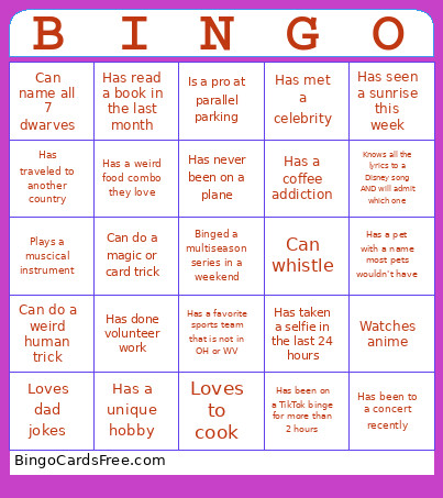 Ice Breaker 2 Bingo Card
