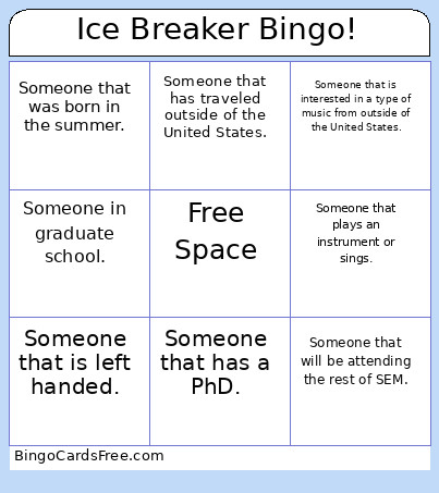 Ice Breaker ! Bingo Card