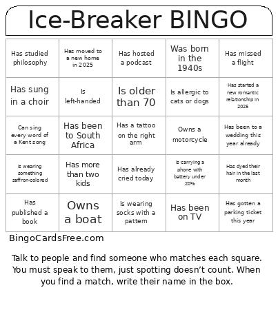 Ice-Breaker BINGO