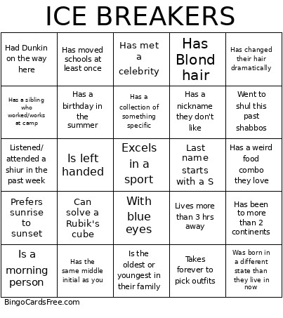ICE BREAKERS Bingo Card
