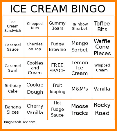 ICE CREAM Bingo Card