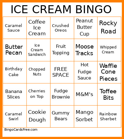 ICE CREAM Bingo Card