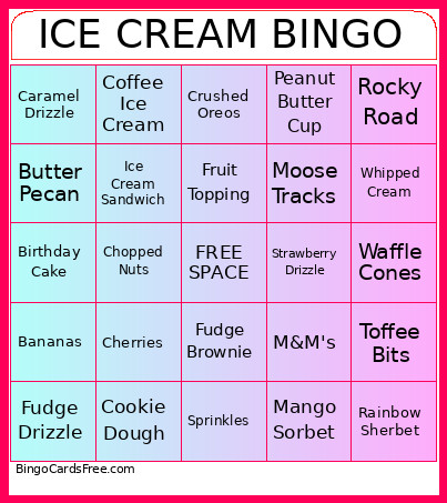 Ice Cream Bingo Card