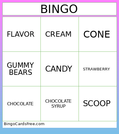 Ice Cream Day Bingo Card