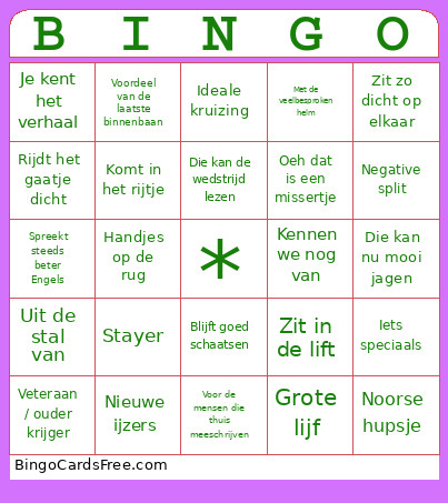 Ice Skating Bingo Card