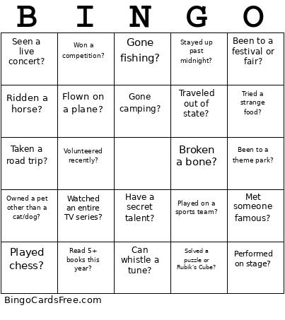 Icebreaker Bingo Card